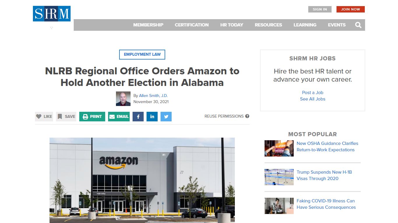 NLRB Regional Office Orders Amazon to Hold Another Election in ... - SHRM